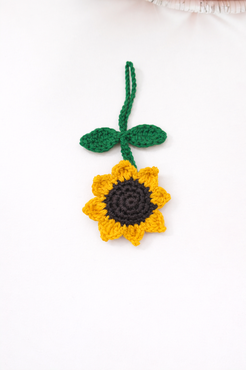 Handmade Crochet Sunflower Bag Charm | Knitted Floral Keychain