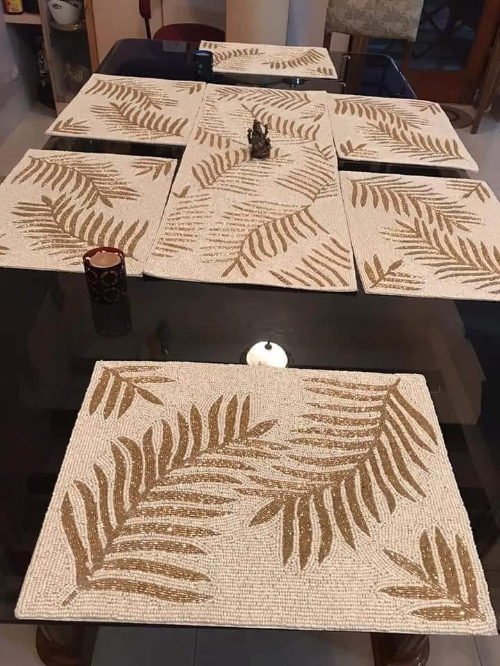 Golden Palm Beaded Table Mat & Runner Set – Handcrafted Luxury Dining Décor