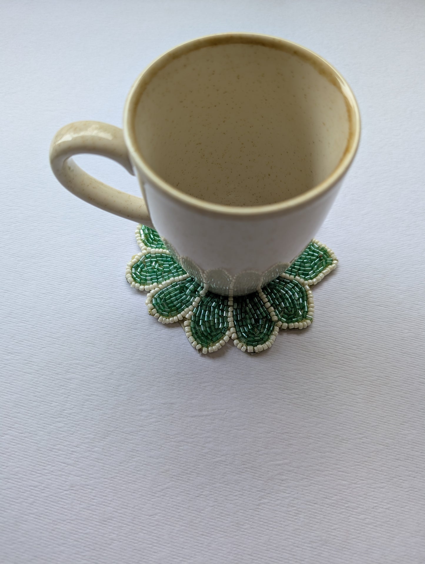 Handmade Green Floral Beaded Coasters – Set of 4
