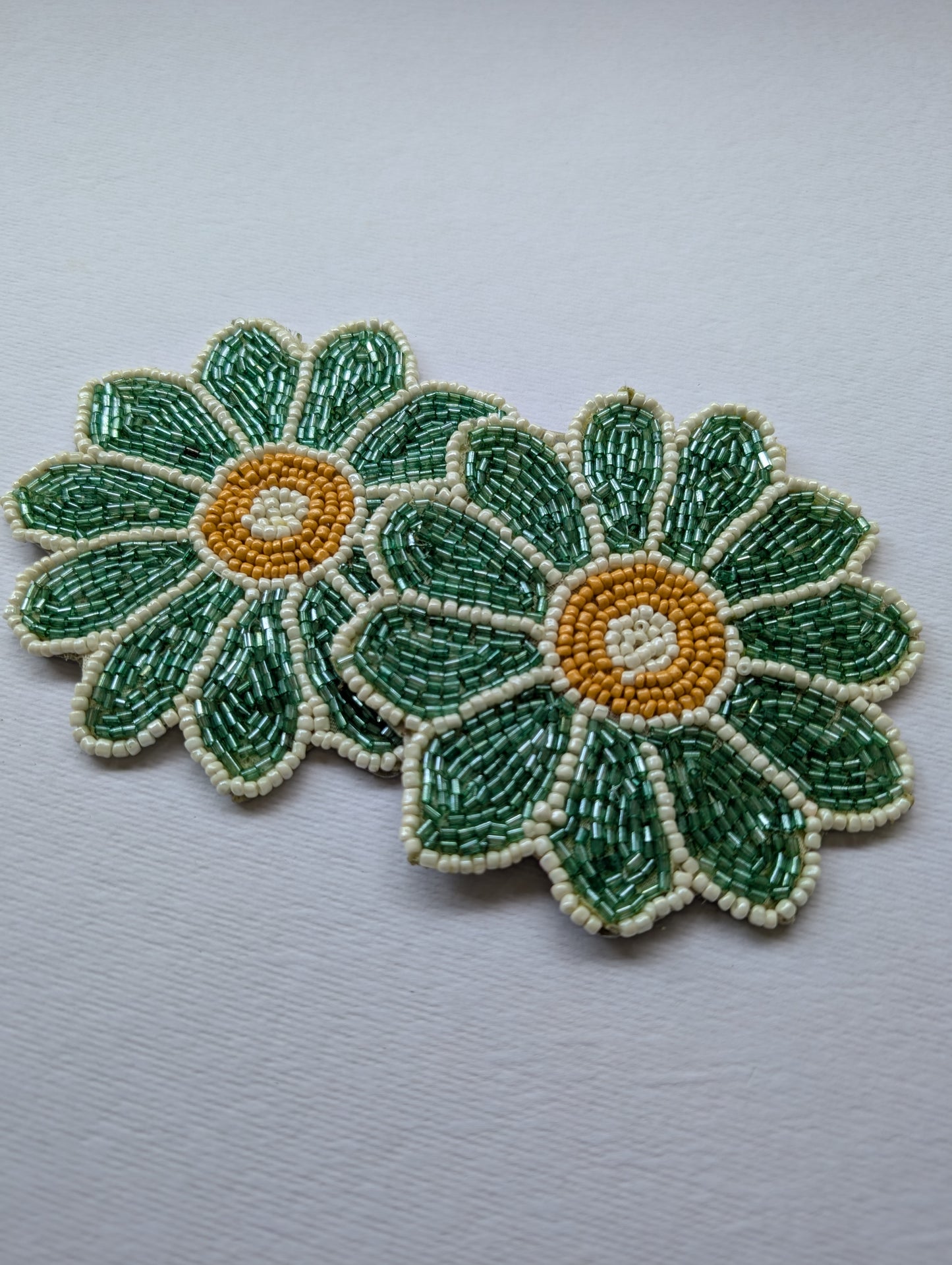Handmade Green Floral Beaded Coasters – Set of 4
