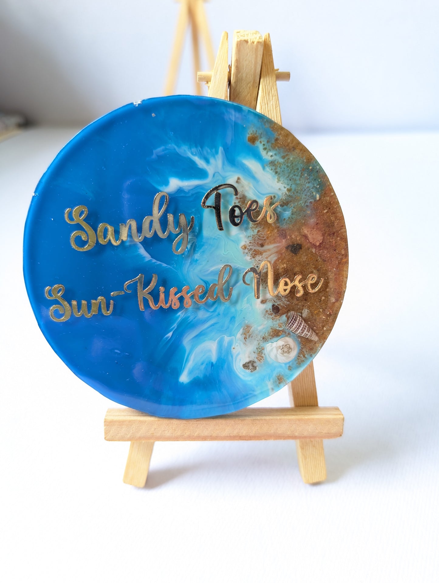 Beach Theme Resin Coaster | 4-inch Ocean Art Decor | Wooden Stand Included