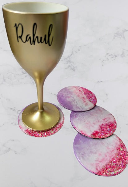 Handmade Resin Coaster Set – Pink & Purple Swirl Design (Set of 4)