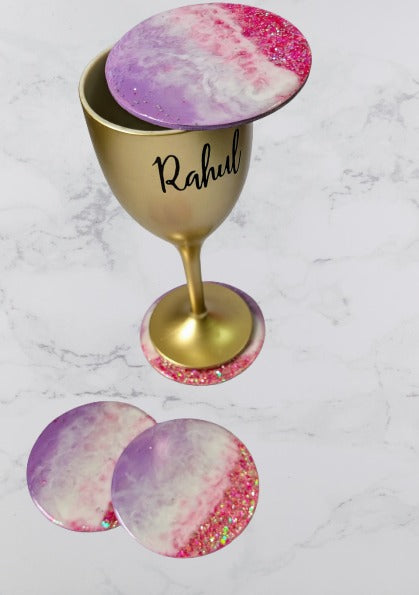Handmade Resin Coaster Set – Pink & Purple Swirl Design (Set of 4)