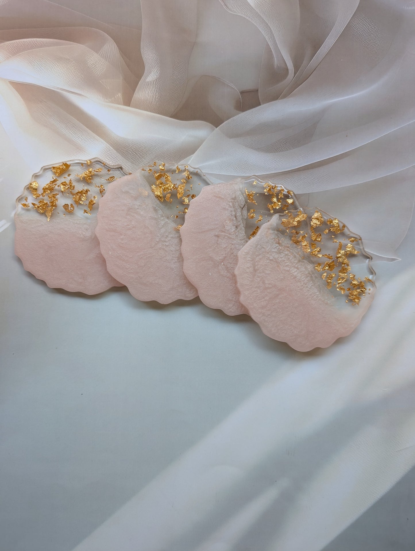 Blush Pink & Gold Leaf Resin Coasters – Set of 4 | Handmade Tea/Coffee Coasters (4 Inches)