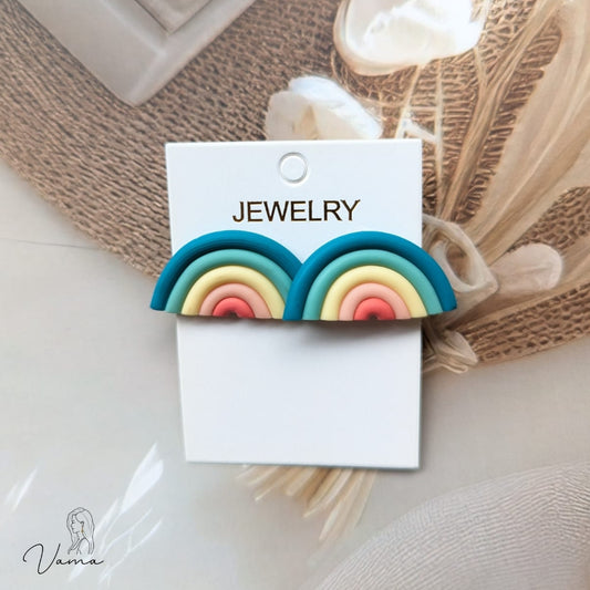 Cute Rainbow Clay Studs | Minimalist Arc Earrings | Unique Gift for Her