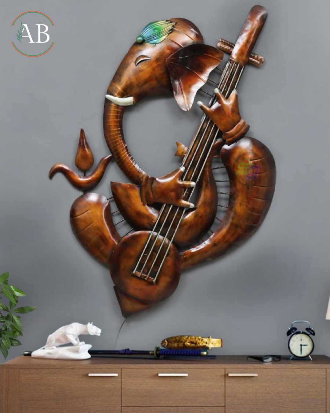 Sitar Ganesha Metal wall hanging