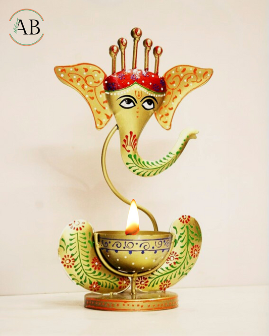 Metal Ganesha Candle/Diya Holder