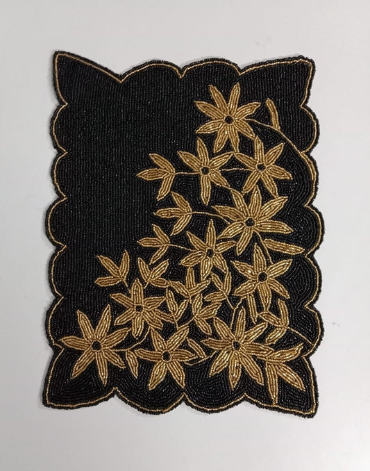 Set of 4: Luxury Black and Gold Beaded Placemats (12x16")