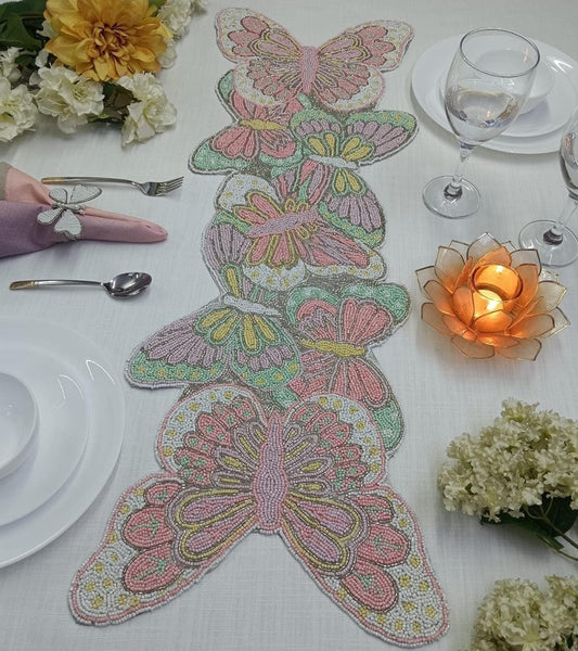 Luxury Hand-Beaded Butterfly Shape Table Runner 13" x 36"
