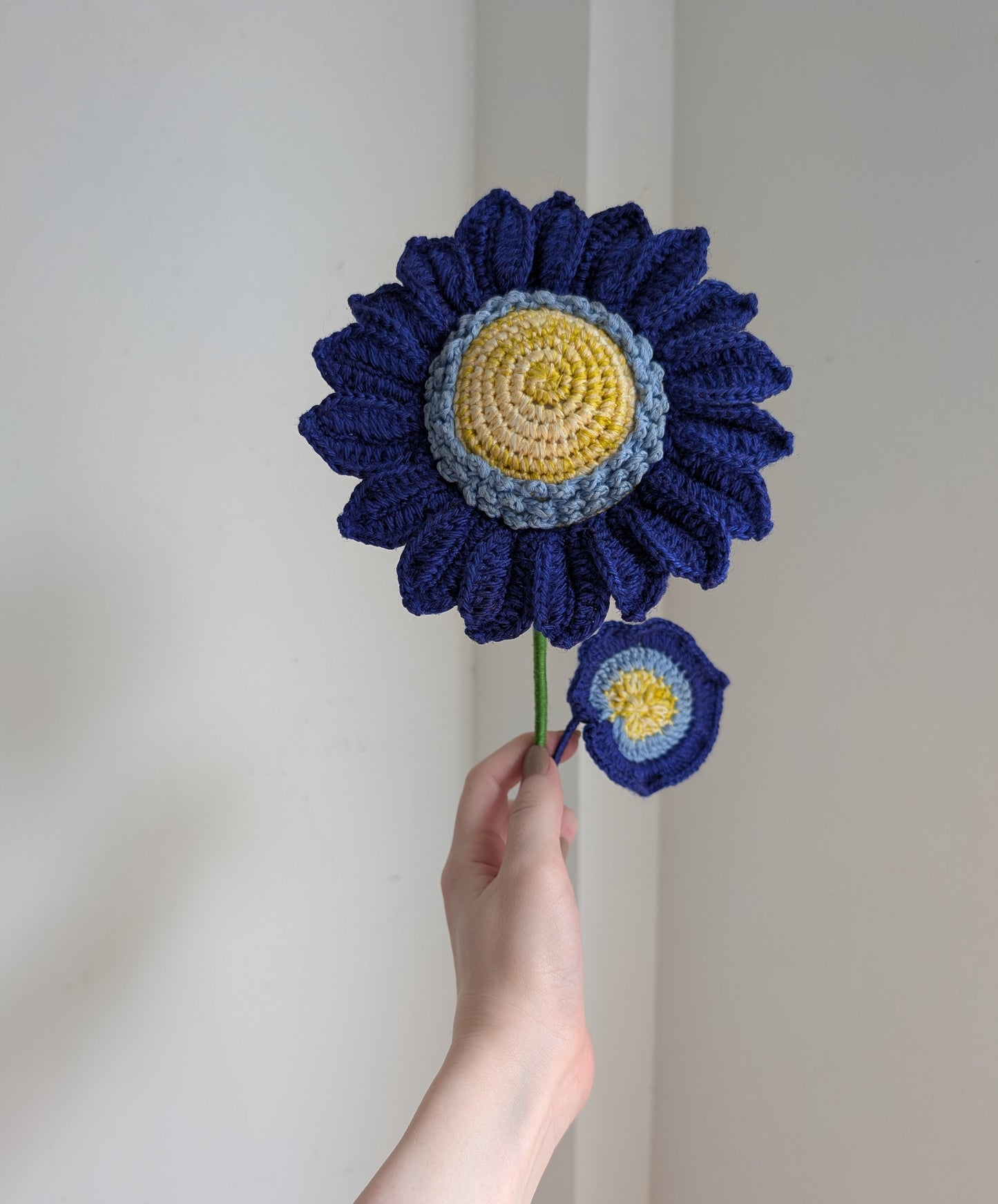 Handmade Crochet Blue Flower – 14 inch | Single Stem | Pack of 1