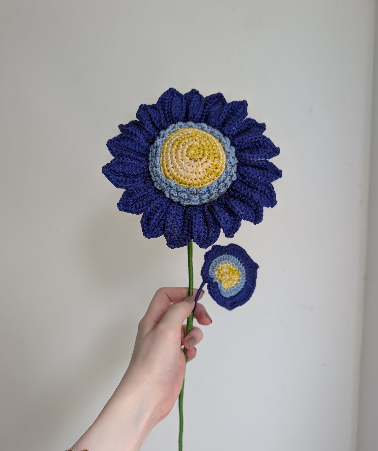 Handmade Crochet Blue Flower – 14 inch | Single Stem | Pack of 1