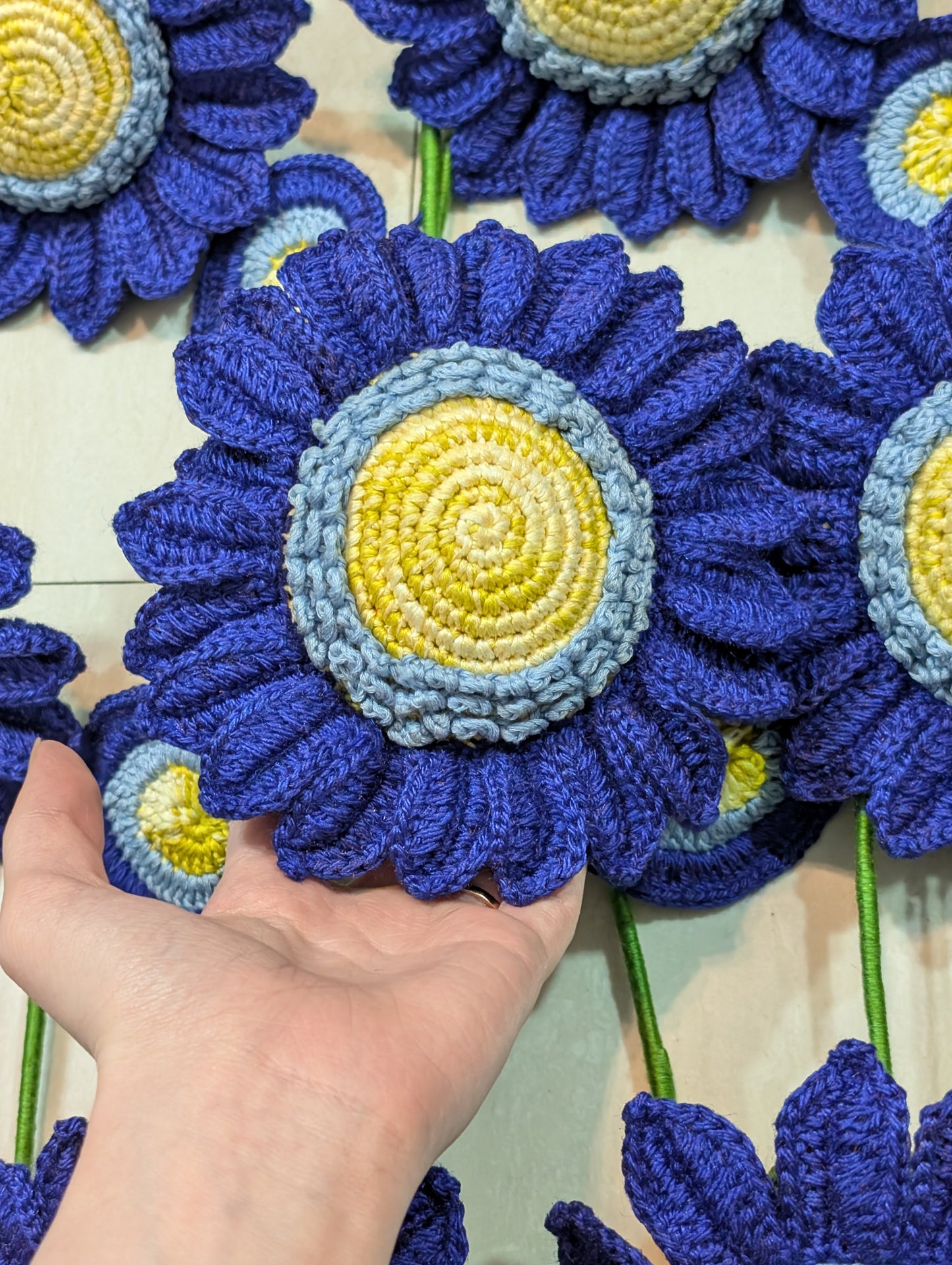 Handmade Crochet Blue Flower – 14 inch | Single Stem | Pack of 1