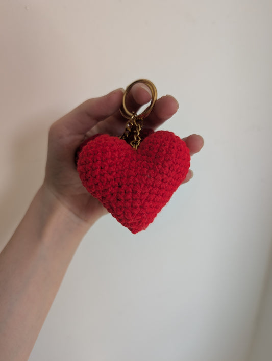 Handmade Crochet Heart Keychain – Red Love Charm