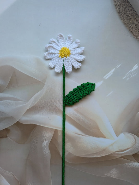 Handmade Crochet Daisy Flower | 11-Inch Everlasting Daisy Decor | White & Yellow Bloom