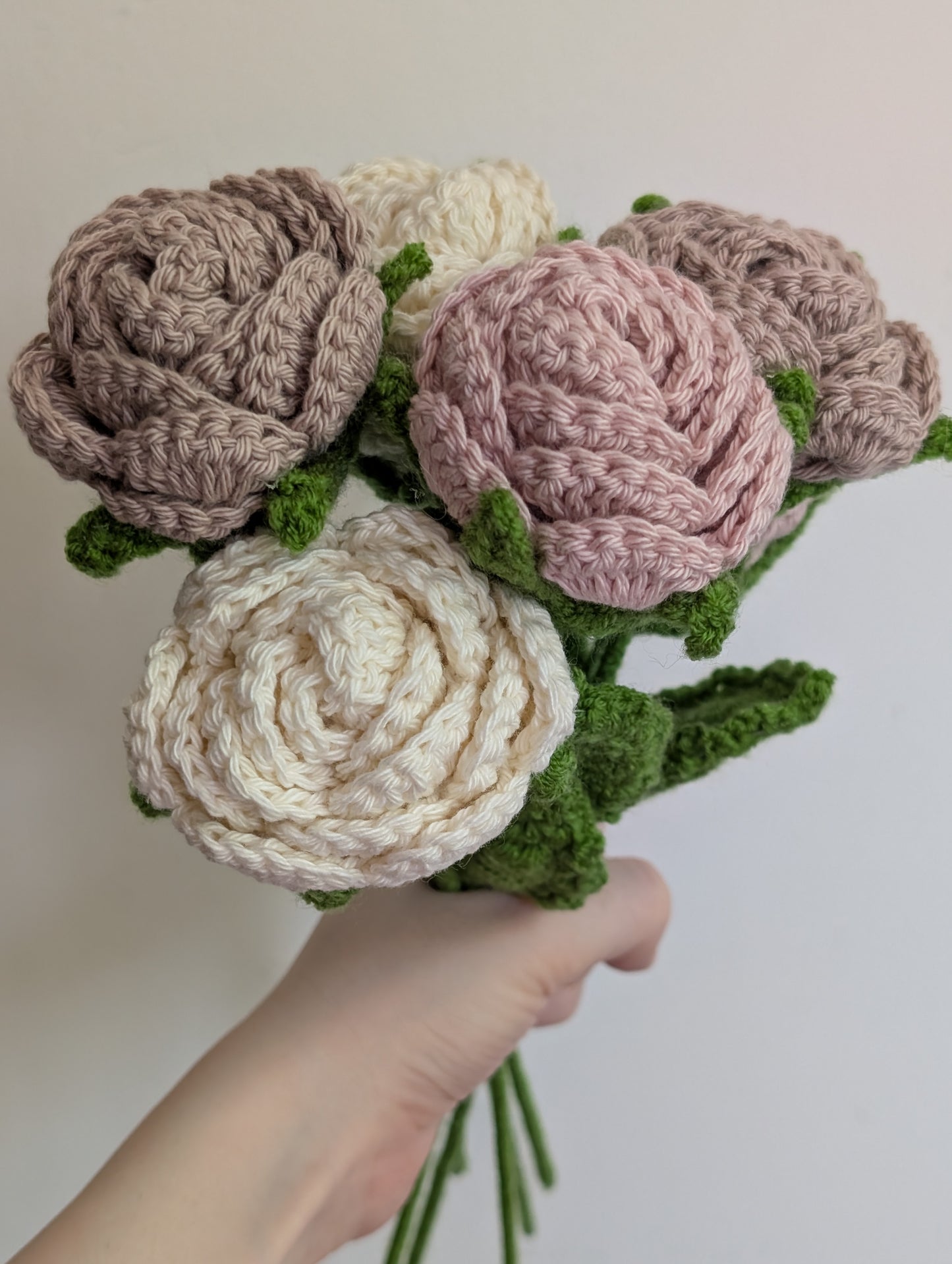 Handknitted Crochet Rose with Leaf – 100% Cotton Yarn | Handmade Floral Decor
