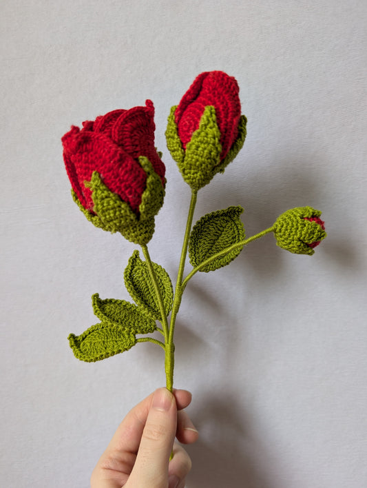 Handmade Crochet Rose Flower | 12-Inch Everlasting Bloom | Realistic Red Rose Bud