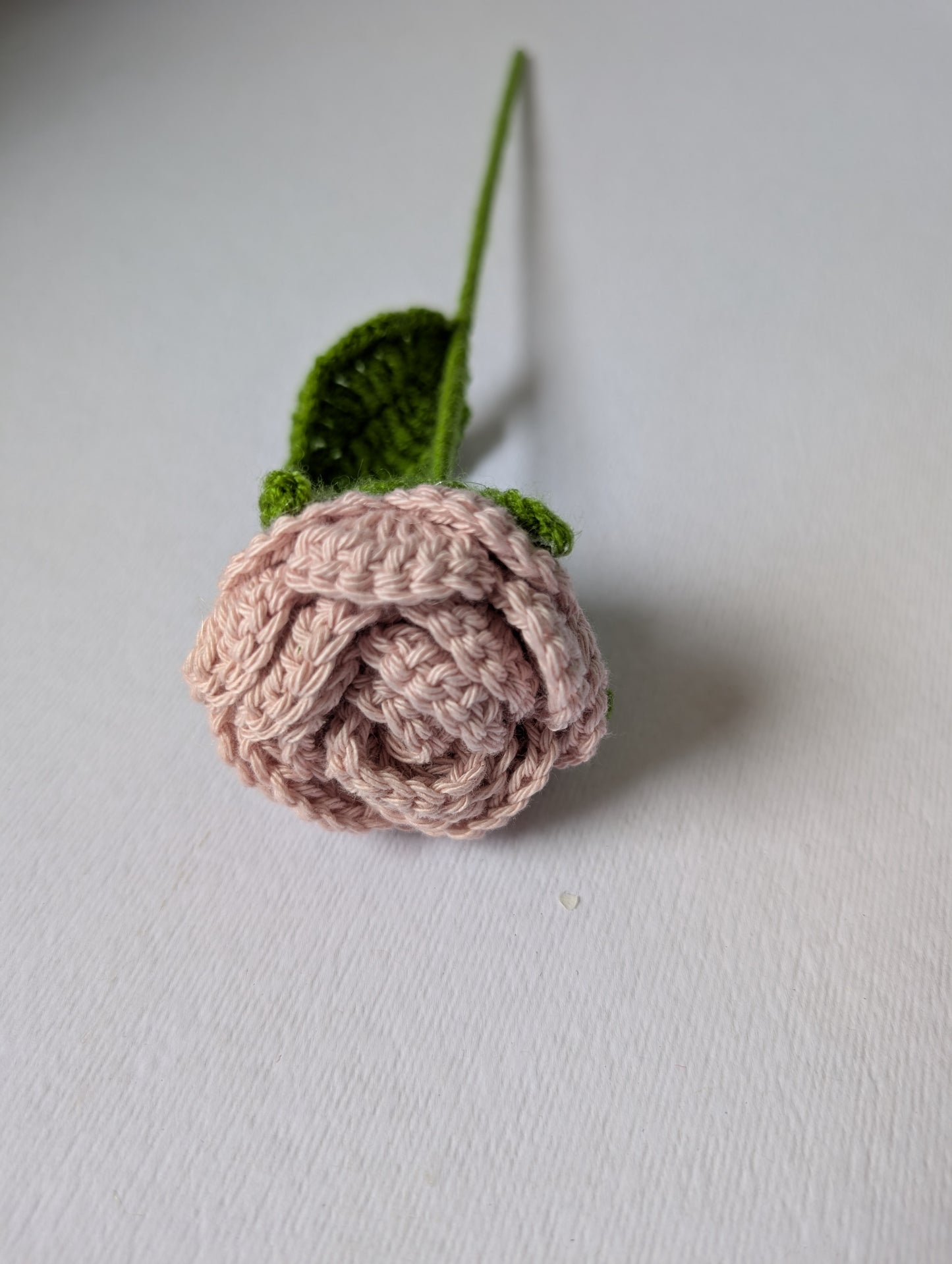 Handknitted Crochet Rose with Leaf – 100% Cotton Yarn | Handmade Floral Decor