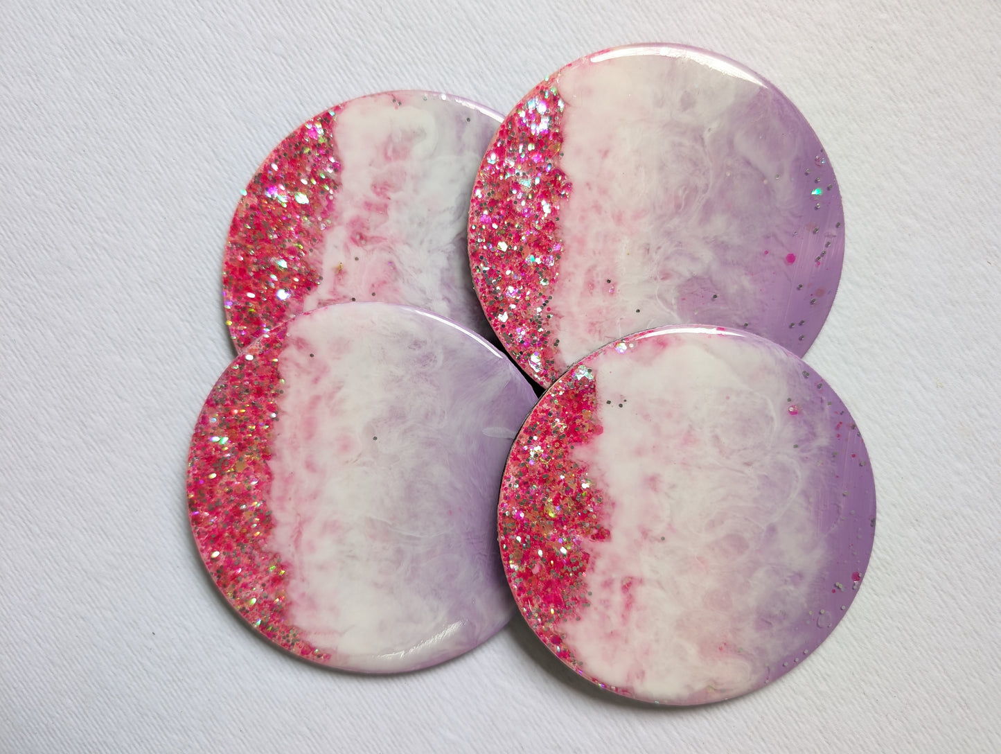 Handmade Resin Coaster Set – Pink & Purple Swirl Design (Set of 4)