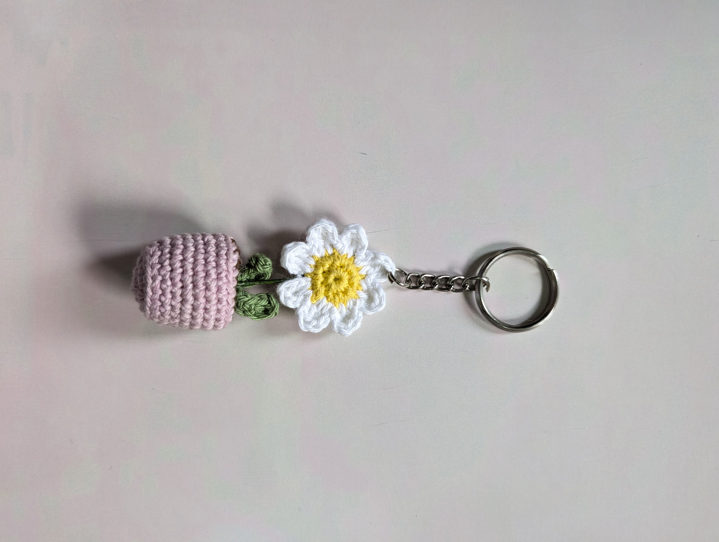 Handmade Crochet Daisy Pot Keychain | Mini Flower Charm (3 Inch)