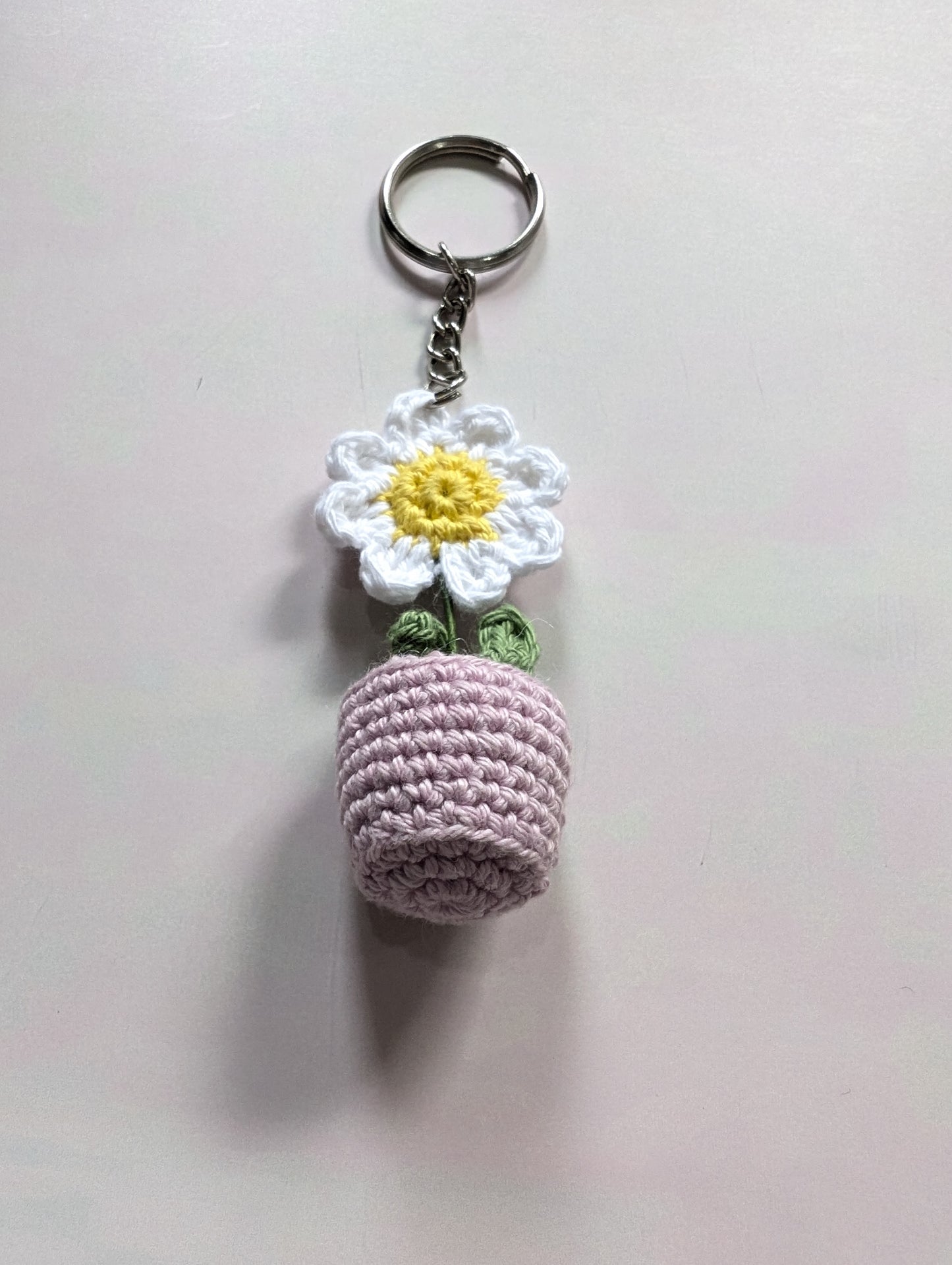 Handmade Crochet Daisy Pot Keychain | Mini Flower Charm (3 Inch)
