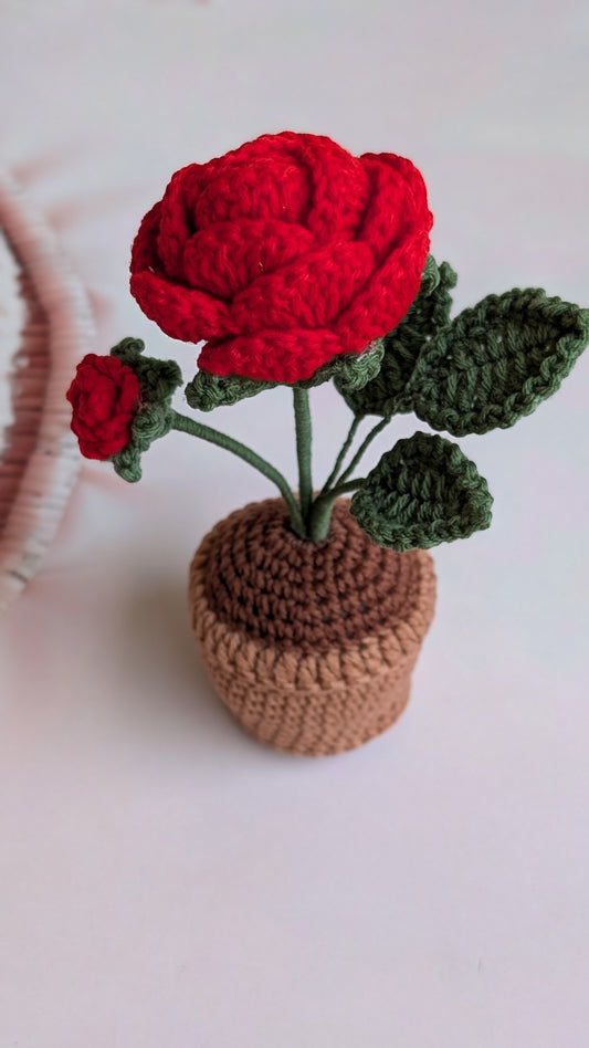 Amigurumi Rose Flower Pot – Handmade Gift for Her