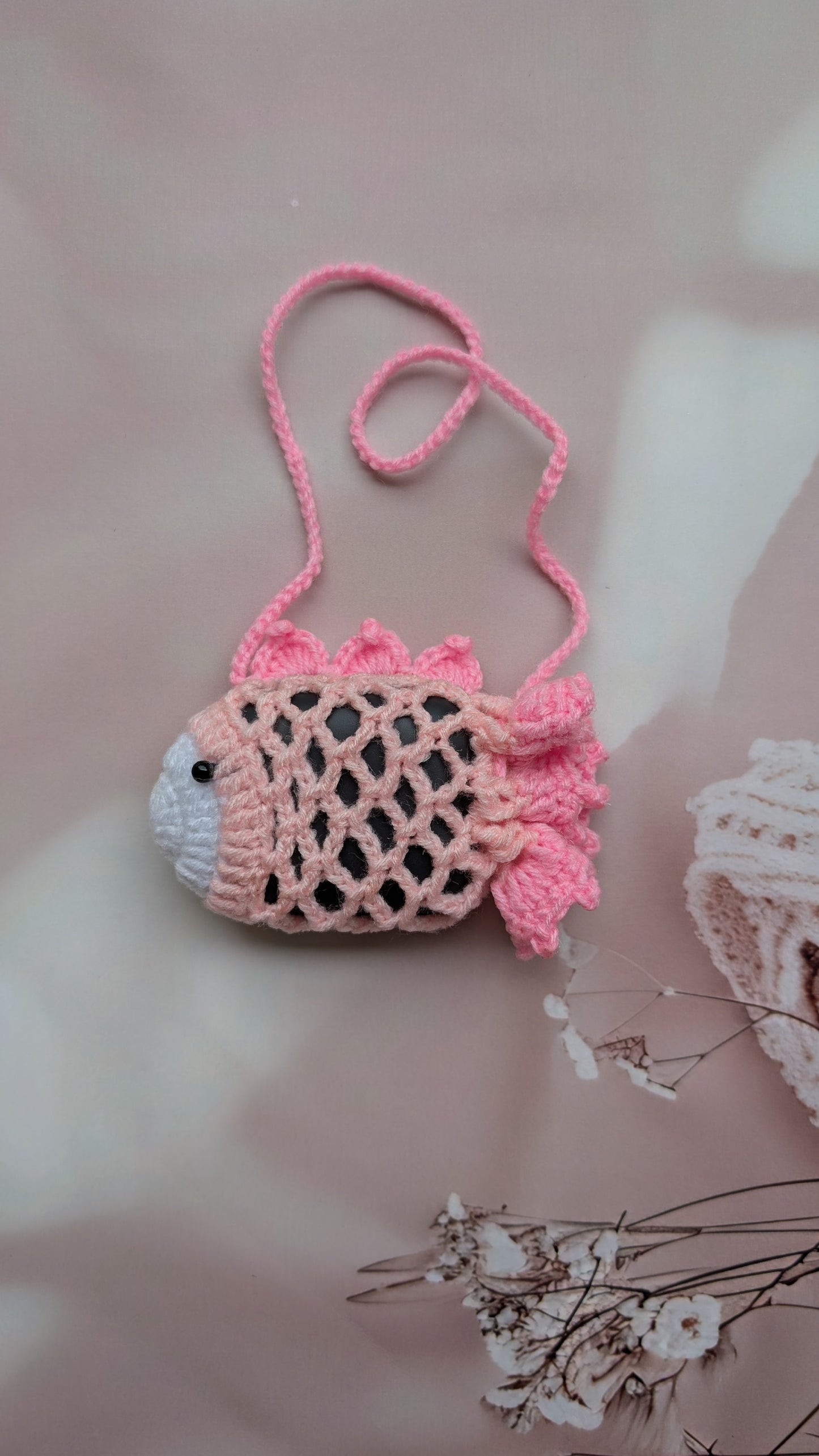 Handknitted Crochet Fish Pouch | Cute Hanging Earbuds, Coin & Mini Storage Pouch