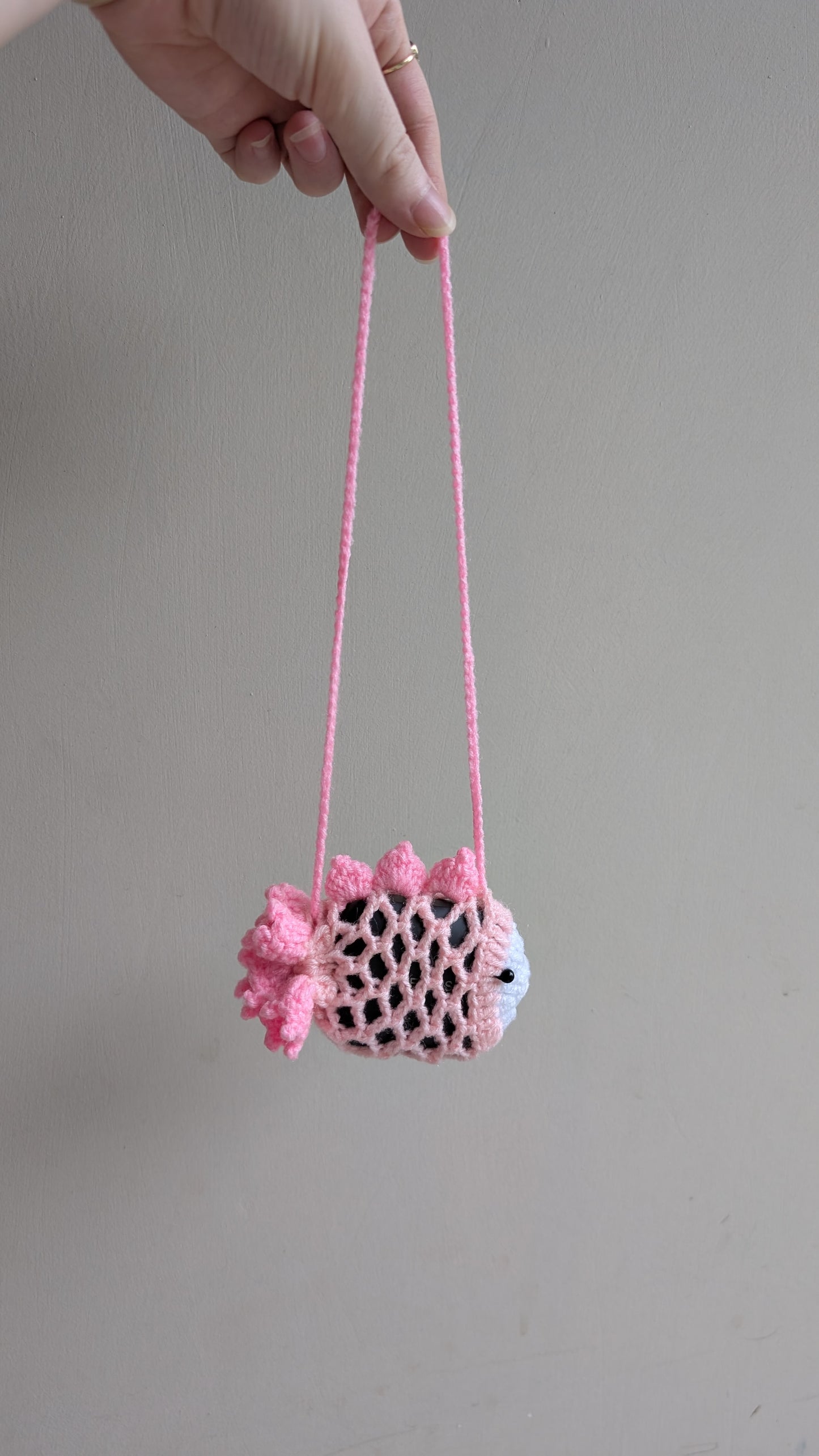 Handknitted Crochet Fish Pouch | Cute Hanging Earbuds, Coin & Mini Storage Pouch