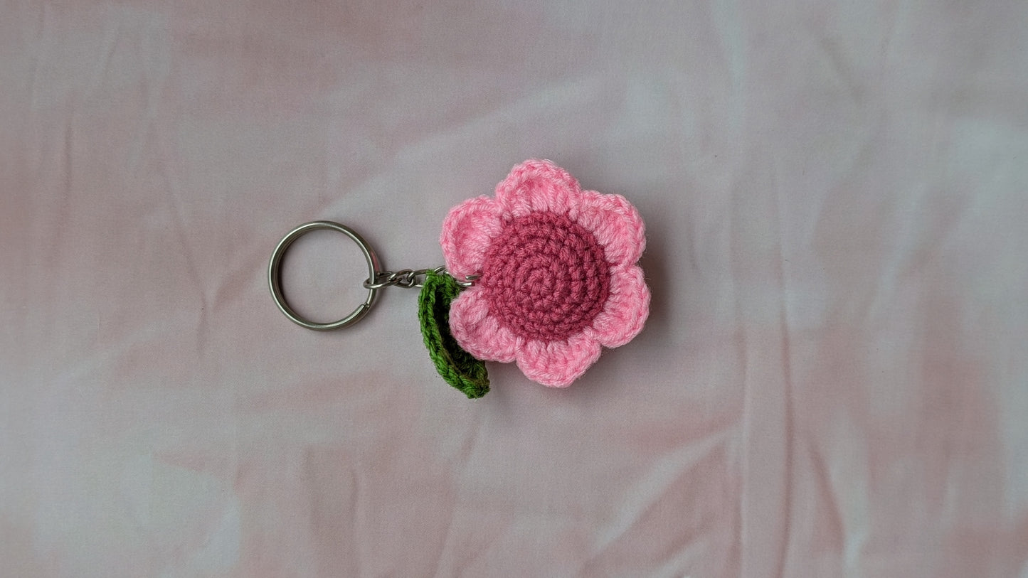 Handmade Crochet Flower Keychain | Pink Floral Bag Charm