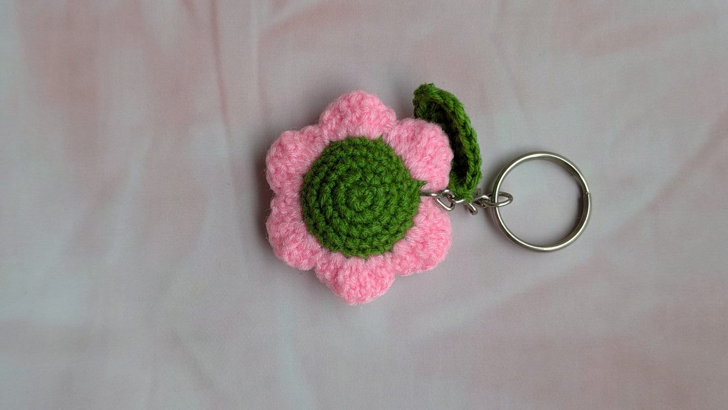 Handmade Crochet Flower Keychain | Pink Floral Bag Charm