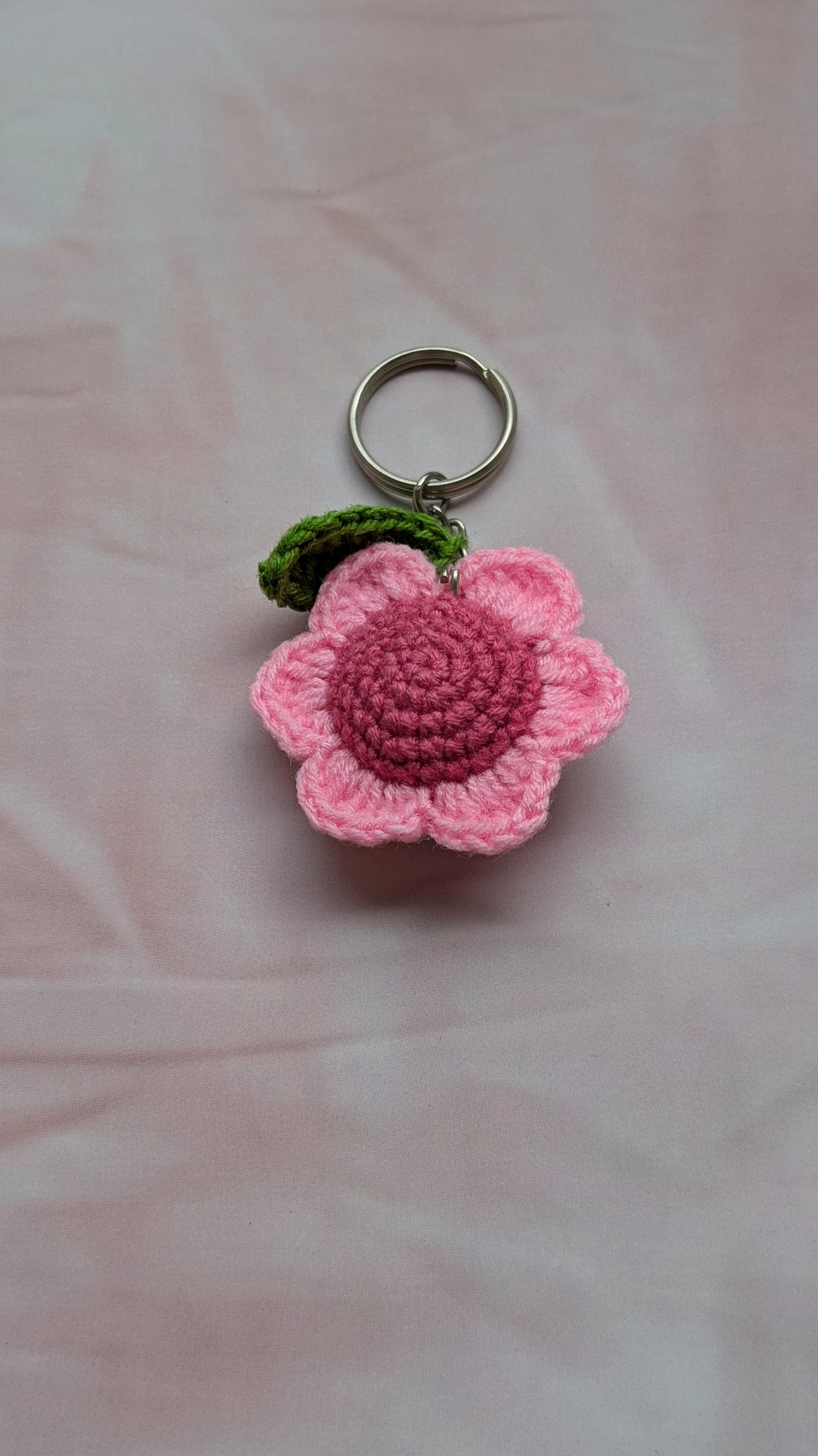 Handmade Crochet Flower Keychain | Pink Floral Bag Charm