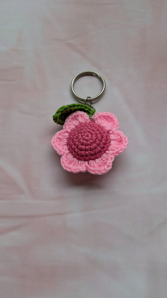 Handmade Crochet Flower Keychain | Pink Floral Bag Charm