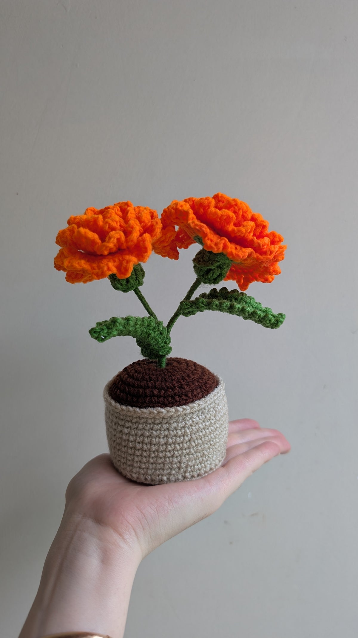 Handknitted Crochet Marigold Flower Pot | Handmade Floral Table Decor