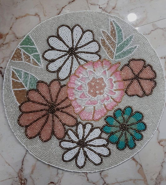 Handcrafted 14-Inch Beaded Table Mat – Elegant Round Bead Placemat for Festive & Everyday Decor