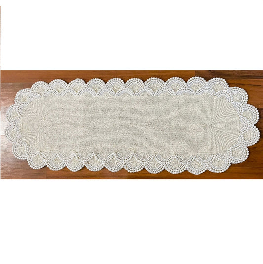 Elegant Ivory Beaded Table Runner – 13x36 Inch Handcrafted Pearl-Inspired Centerpiece