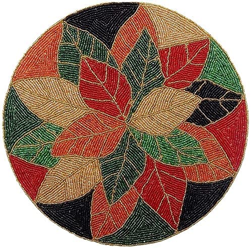Autumn Leaf Beaded Table Mat – Handcrafted Round Placemat in Festive Fall Colors
