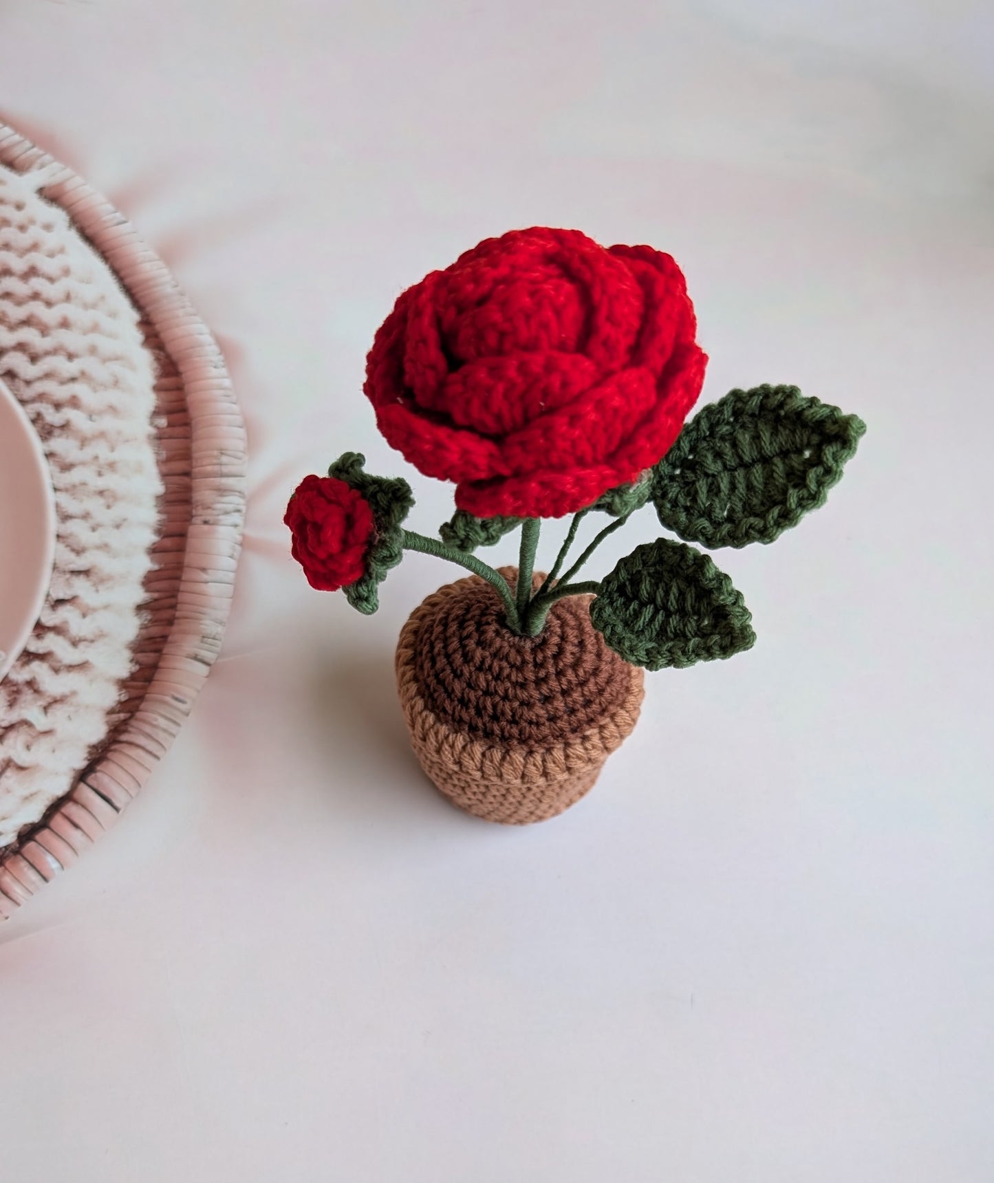 Amigurumi Rose Flower Pot – Handmade Gift for Her