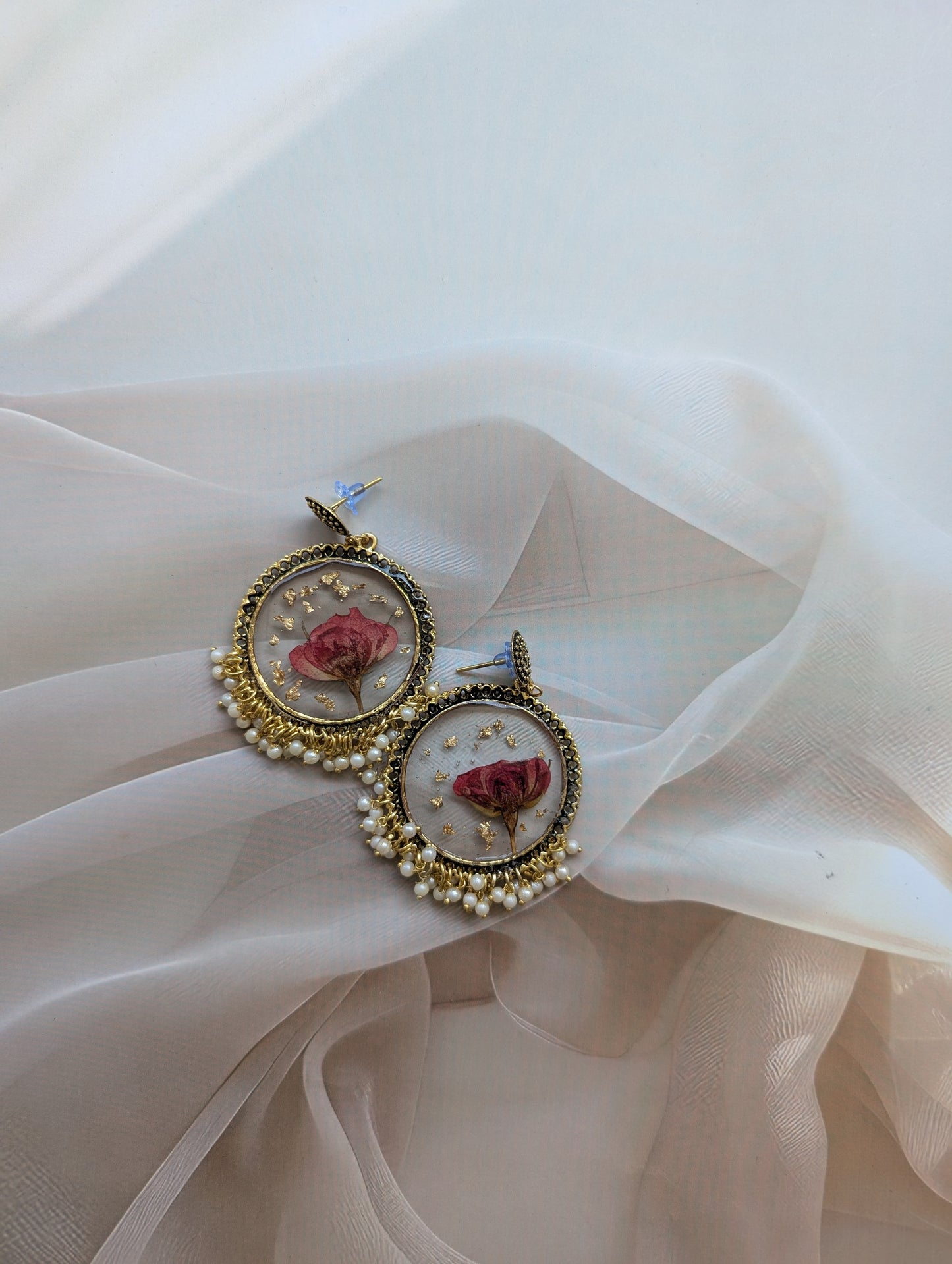 Bridal/Wedding Guest Statement Earrings - Real Flower Resin Jhumka
