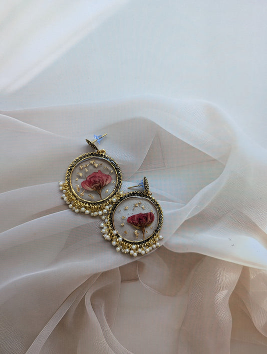 Bridal/Wedding Guest Statement Earrings - Real Flower Resin Jhumka