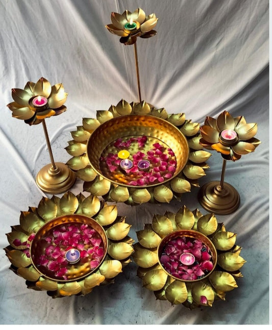 Metal Urli with Candle/Diya Holder